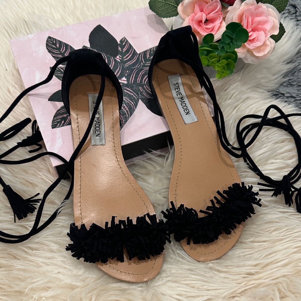Steve Madden Black Fringe Sandals